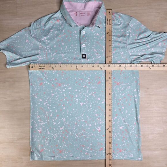 Hazards & Bogeys Performance Golf Polo Shirt Green Paint Splatter Size Medium‎ - Picture 3 of 7